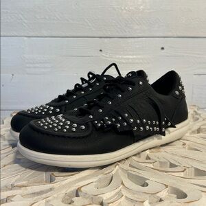 Geox sneakers black, fringe and studded. Youth size 4 or women’s size 6. NWOT.